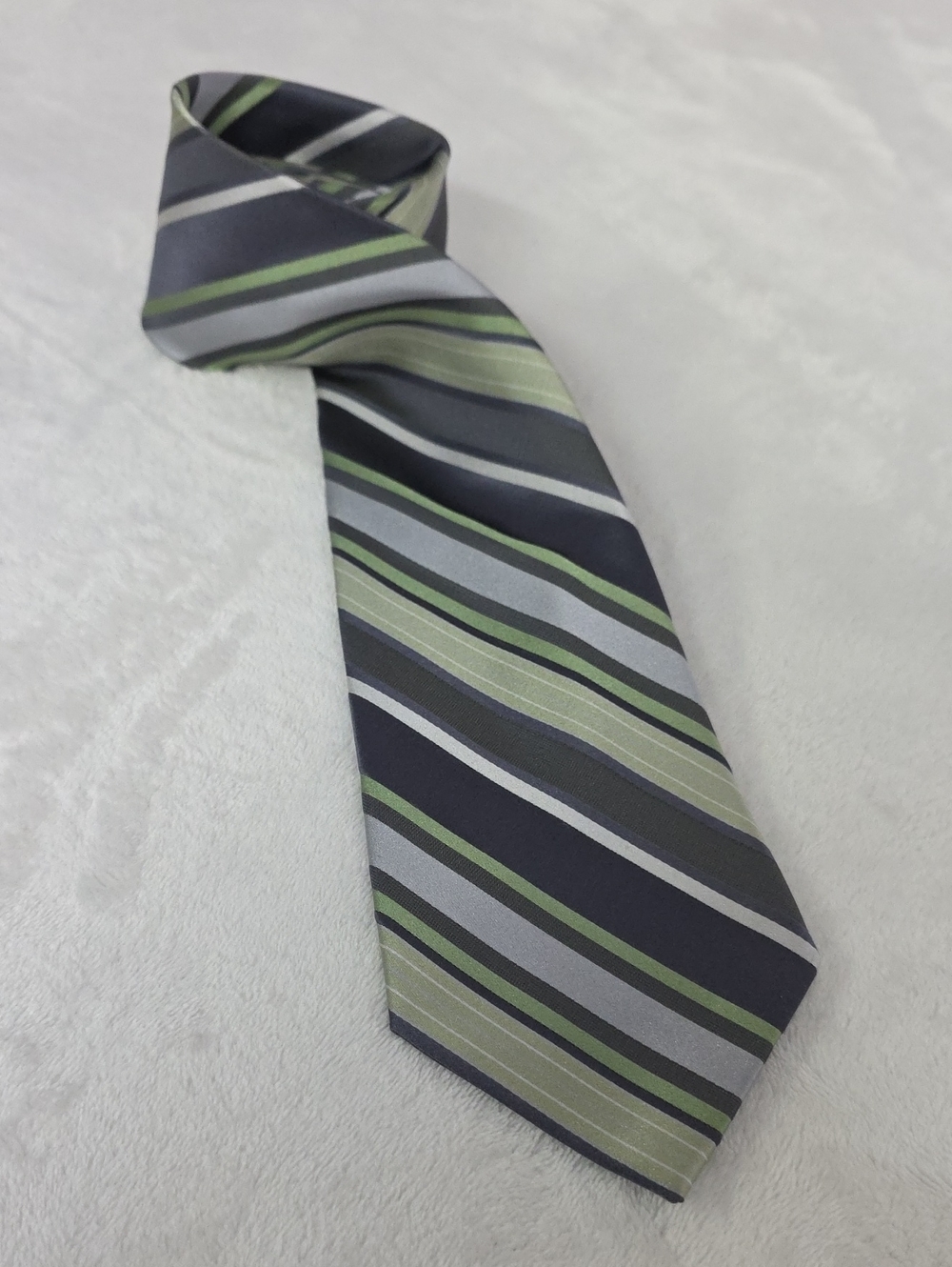 Van Heusen Silk Striped Necktie Navy Gray Green Classic Business Tie